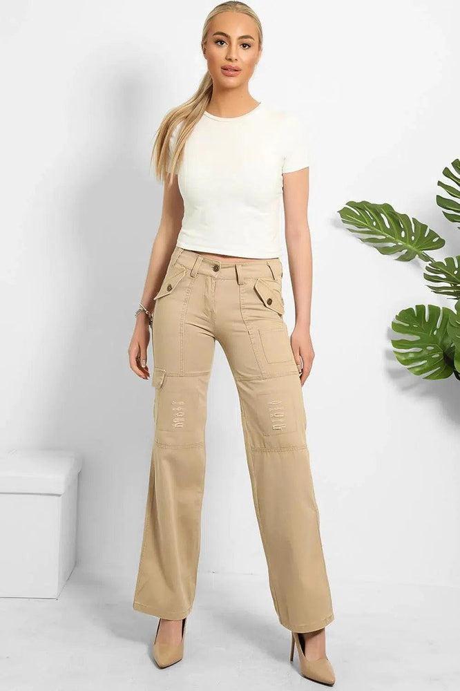Distressed Pockets Heavy Duty Cargo Trousers-SinglePrice