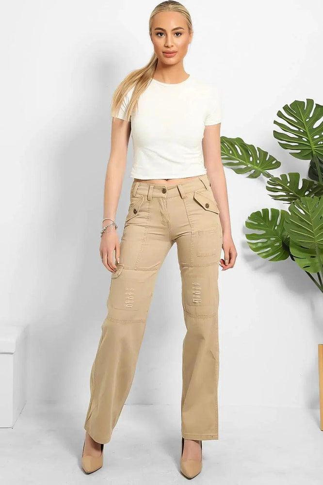 Distressed Pockets Heavy Duty Cargo Trousers-SinglePrice