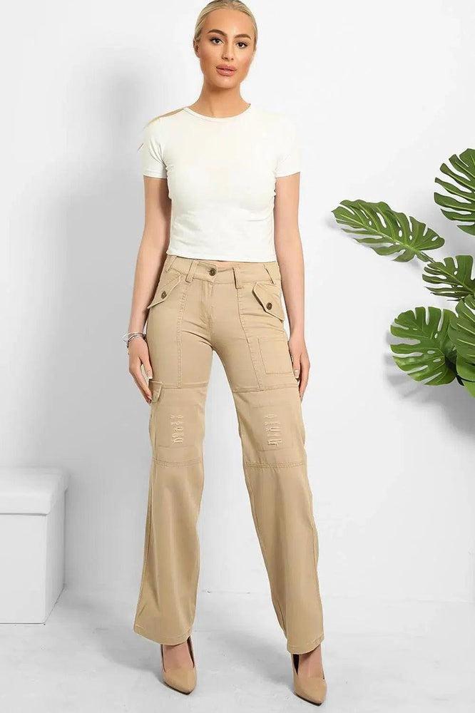 Distressed Pockets Heavy Duty Cargo Trousers-SinglePrice