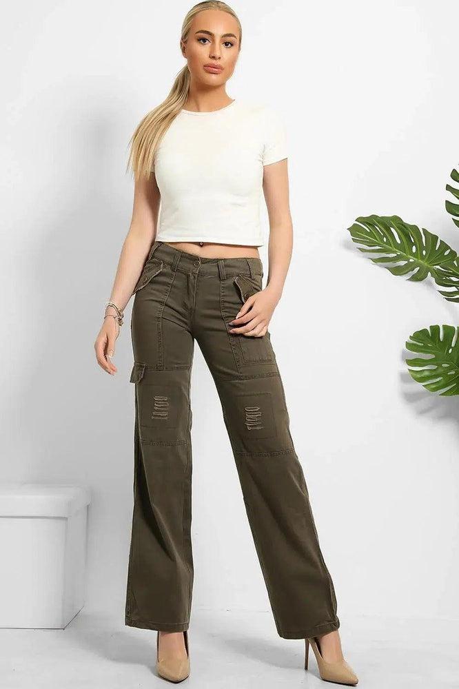 Distressed Pockets Heavy Duty Cargo Trousers-SinglePrice