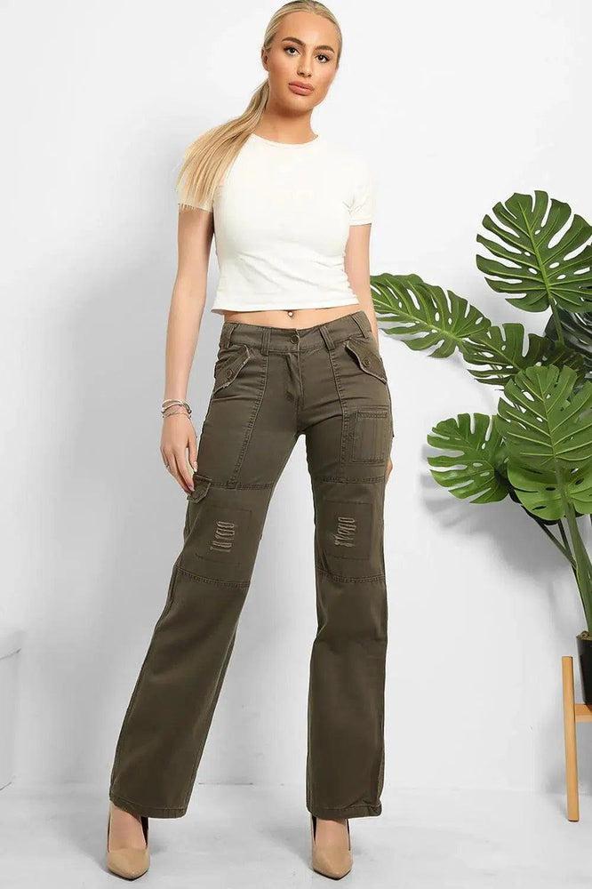 Distressed Pockets Heavy Duty Cargo Trousers-SinglePrice