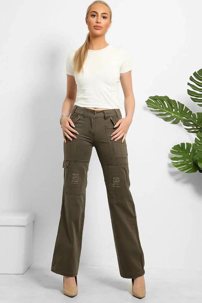 Distressed Pockets Heavy Duty Cargo Trousers-SinglePrice