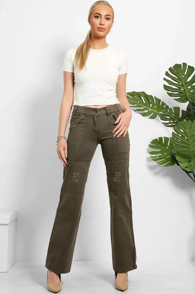 Distressed Pockets Heavy Duty Cargo Trousers-SinglePrice