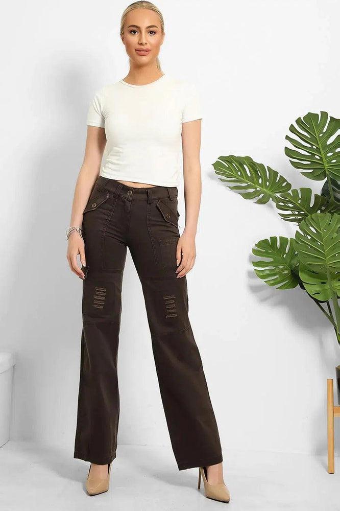 Distressed Pockets Heavy Duty Cargo Trousers-SinglePrice