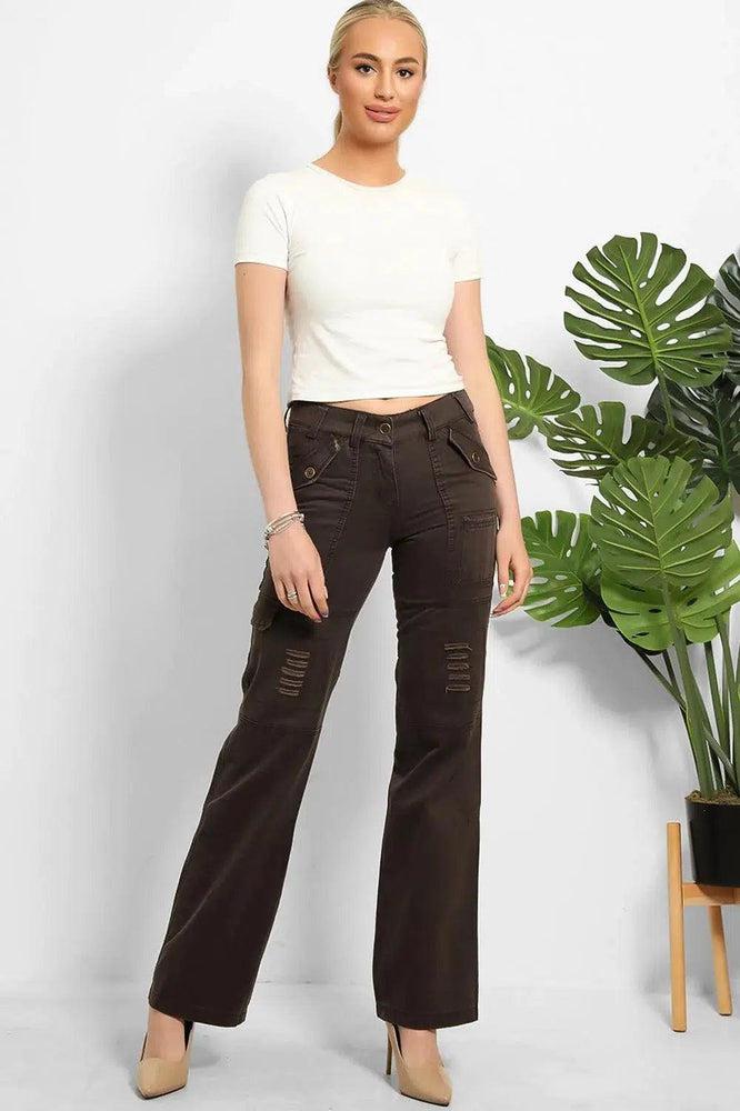 Distressed Pockets Heavy Duty Cargo Trousers-SinglePrice