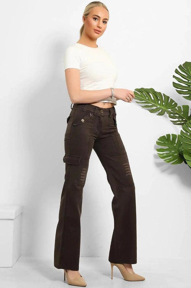 Distressed Pockets Heavy Duty Cargo Trousers-SinglePrice