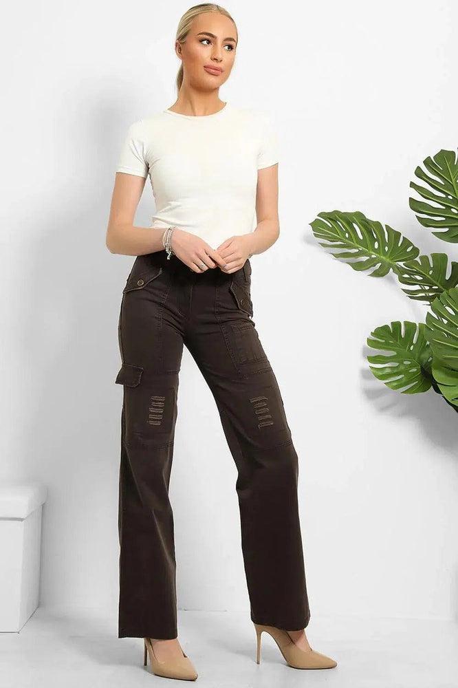 Distressed Pockets Heavy Duty Cargo Trousers-SinglePrice