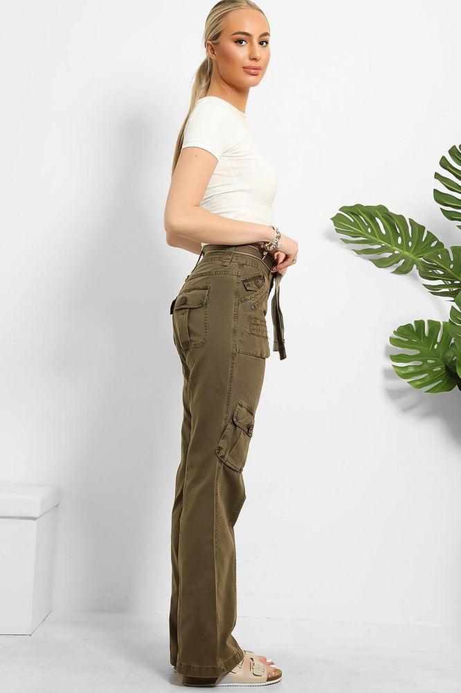 Belted Waistband Utility Pockets Cargo Trousers-SinglePrice