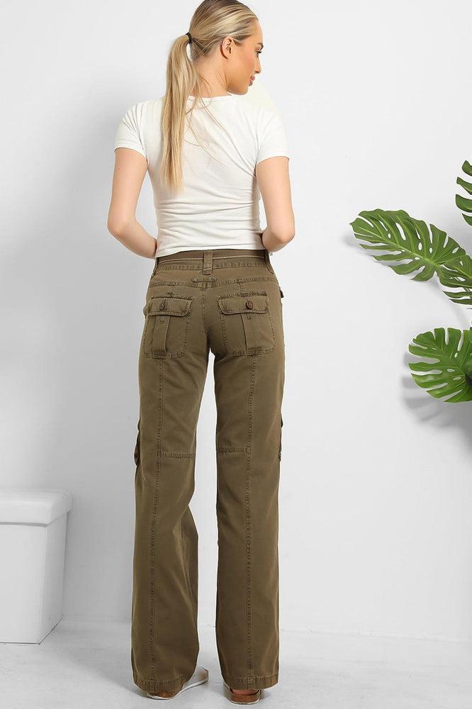 Belted Waistband Utility Pockets Cargo Trousers-SinglePrice