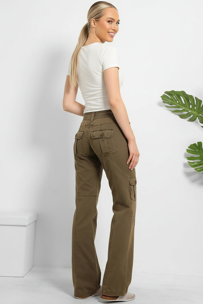 Belted Waistband Utility Pockets Cargo Trousers-SinglePrice