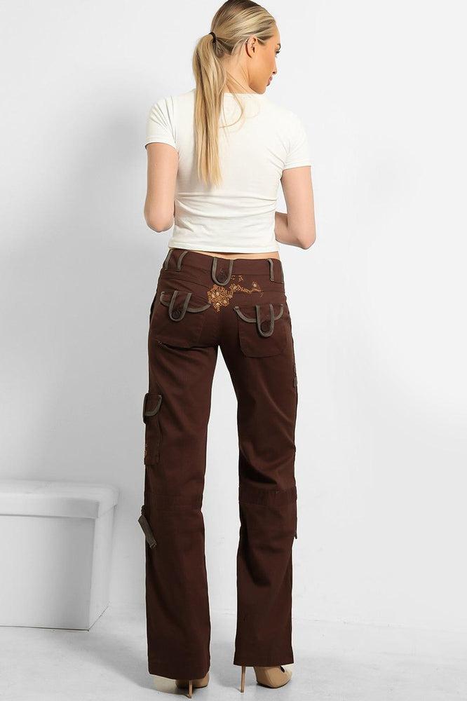 Embroidered Sequinned Detail Cargo Trousers-SinglePrice