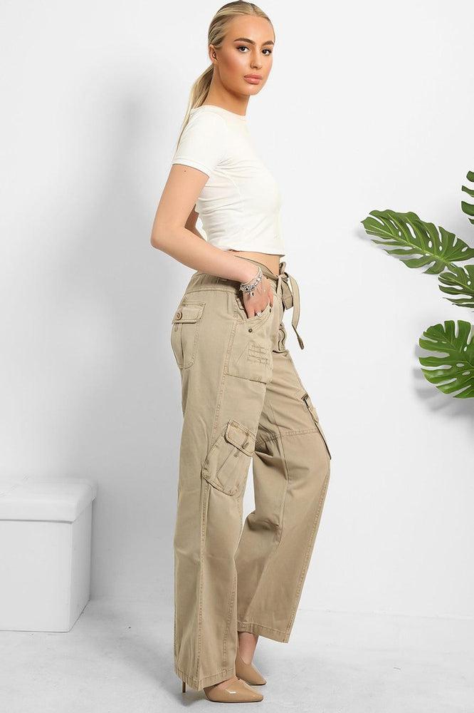 Belted Waistband Utility Pockets Cargo Trousers-SinglePrice