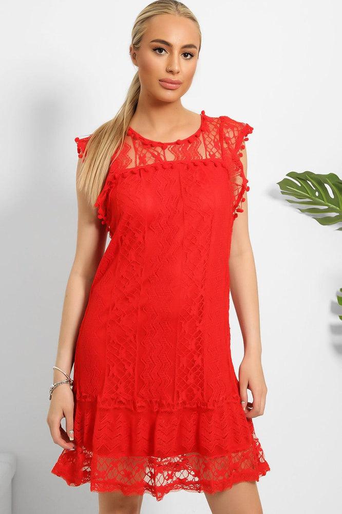 Pom Pom Sleeves Lace Summer Dress-SinglePrice