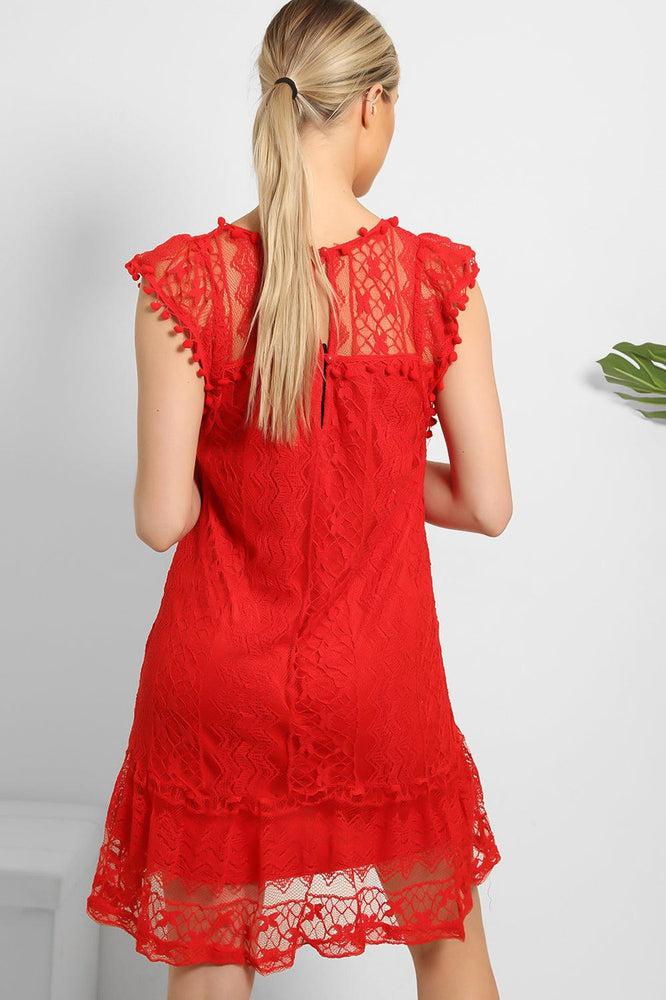 Pom Pom Sleeves Lace Summer Dress-SinglePrice