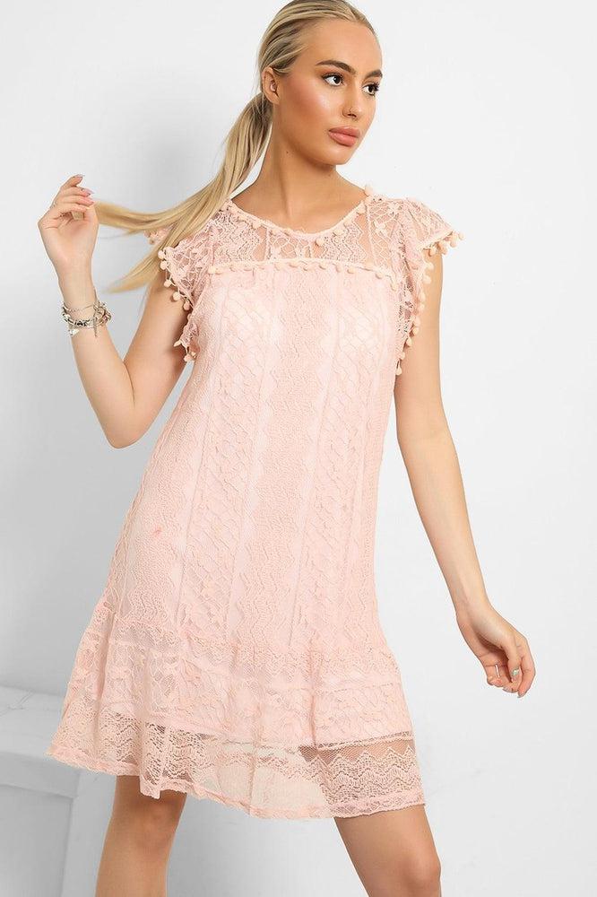Pom Pom Sleeves Lace Summer Dress-SinglePrice