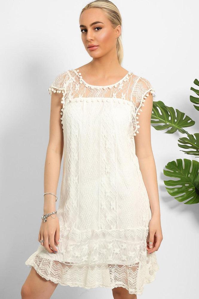 Pom Pom Sleeves Lace Summer Dress-SinglePrice