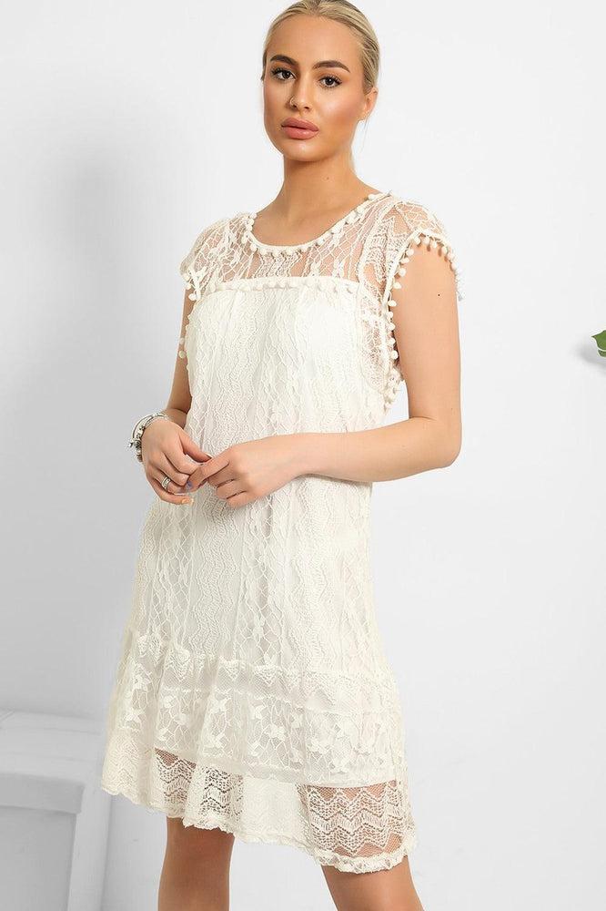 Pom Pom Sleeves Lace Summer Dress-SinglePrice