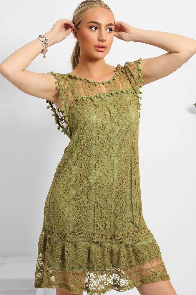 Pom Pom Sleeves Lace Summer Dress-SinglePrice