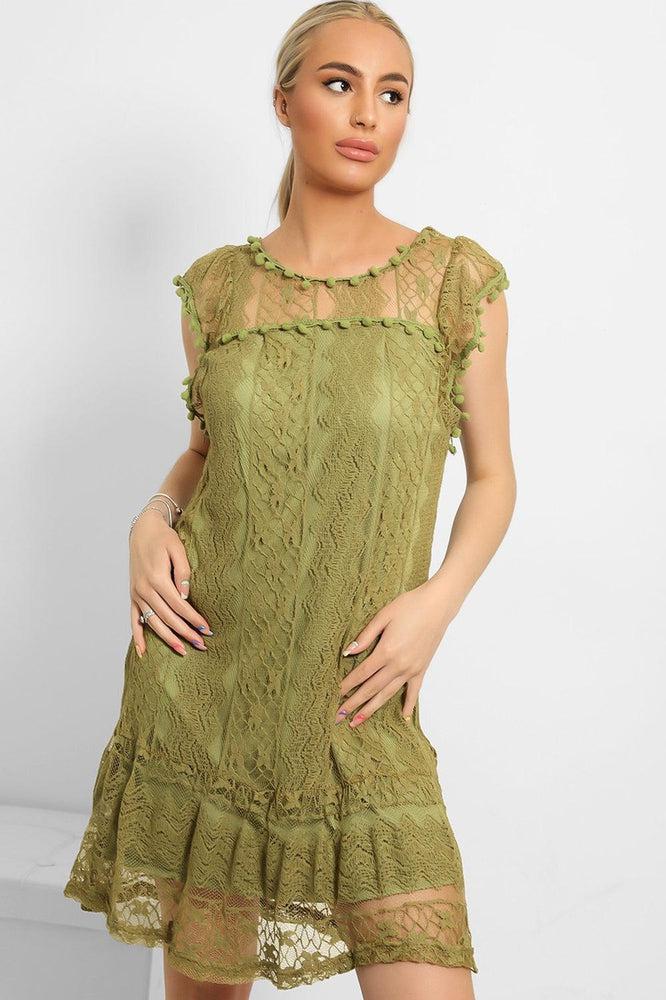 Pom Pom Sleeves Lace Summer Dress-SinglePrice