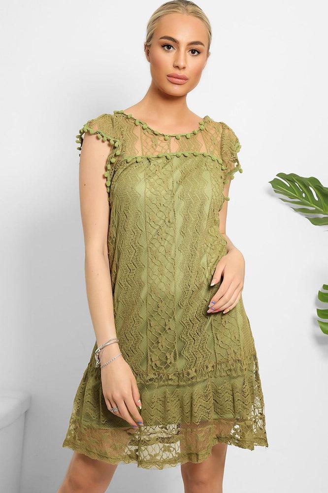 Pom Pom Sleeves Lace Summer Dress-SinglePrice