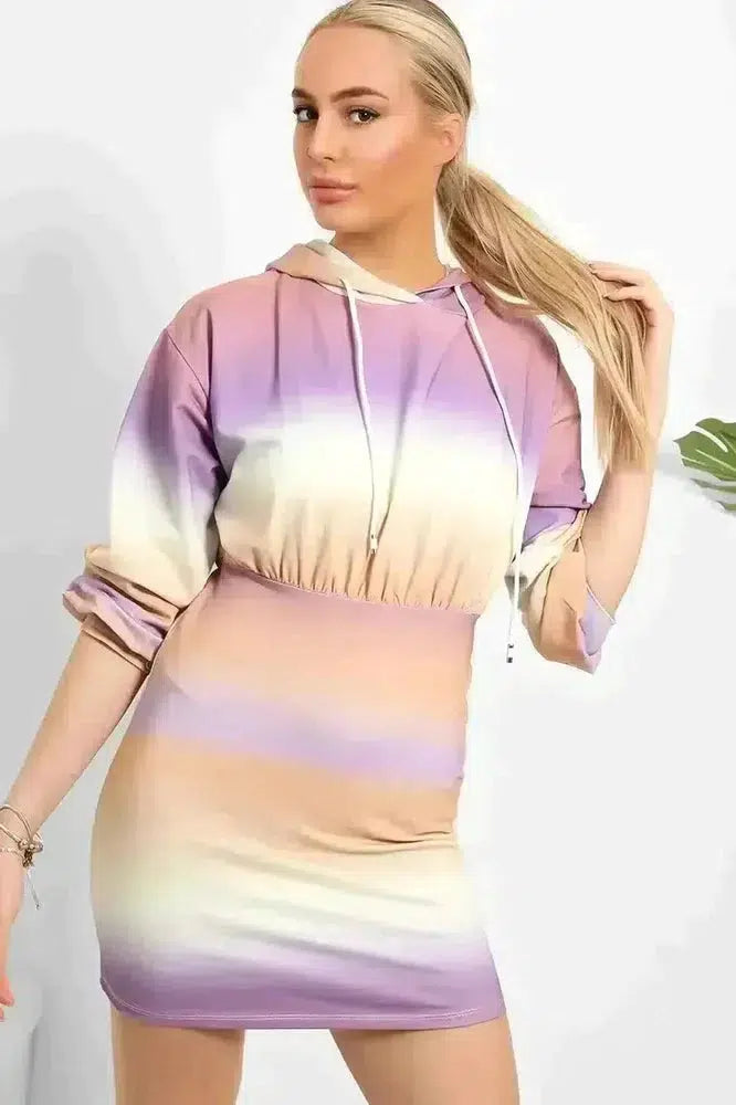 Ombre Colours Bodycon Hoodie Dress-SinglePrice