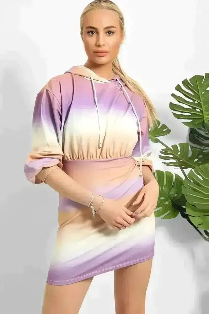 Ombre Colours Bodycon Hoodie Dress-SinglePrice