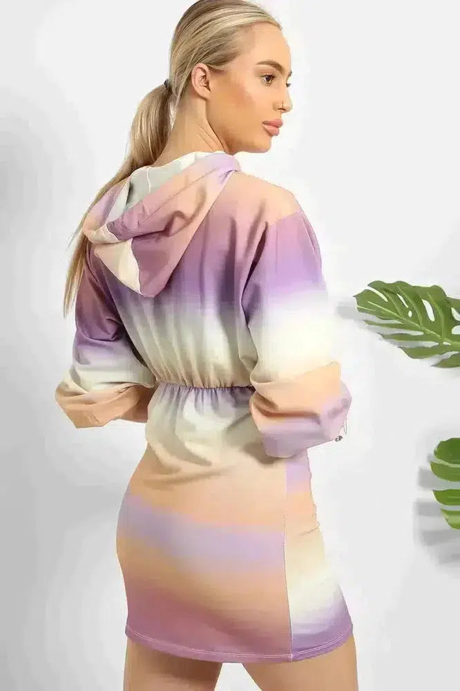 Ombre Colours Bodycon Hoodie Dress-SinglePrice