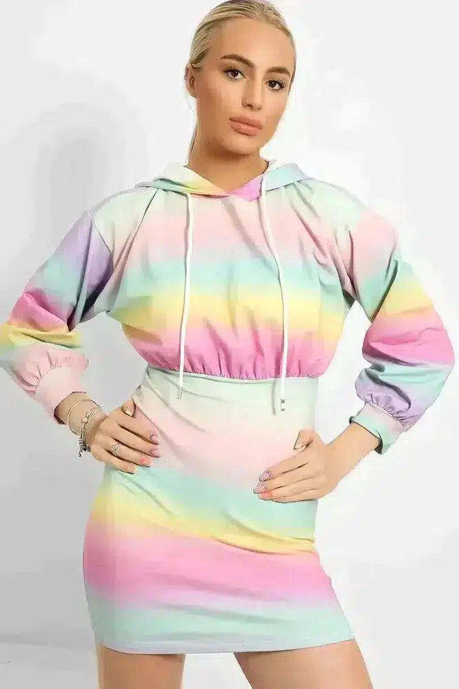 Ombre Colours Bodycon Hoodie Dress-SinglePrice