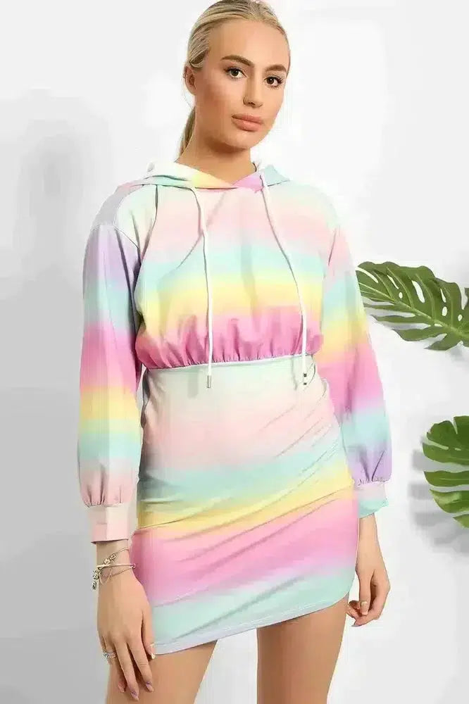 Ombre Colours Bodycon Hoodie Dress-SinglePrice