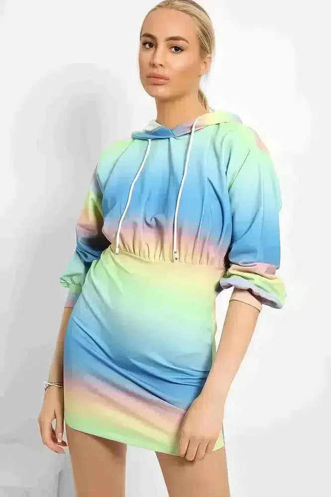 Ombre Colours Bodycon Hoodie Dress-SinglePrice