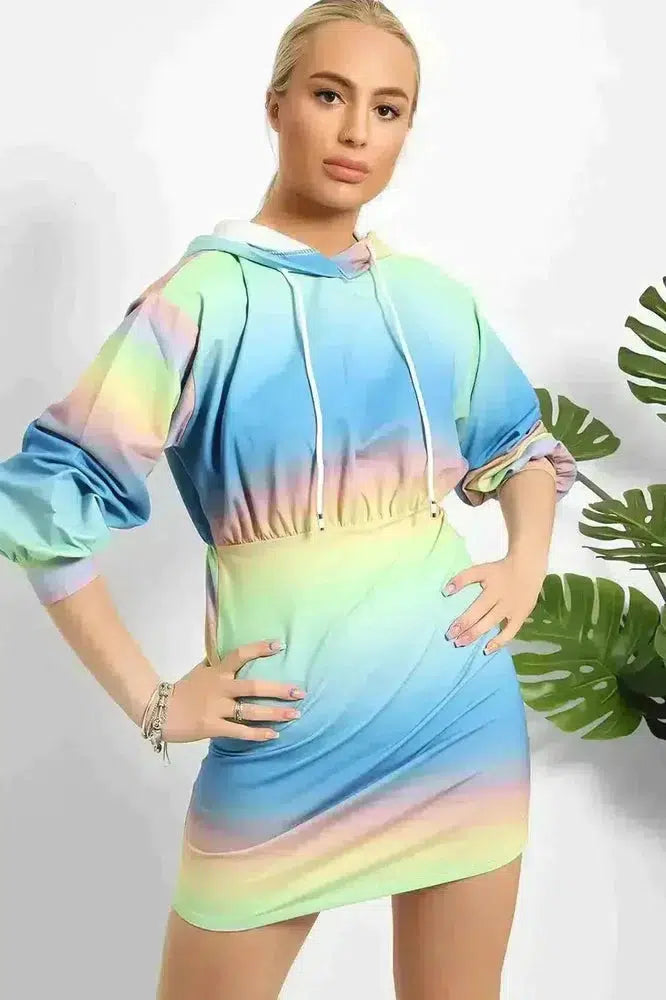 Ombre Colours Bodycon Hoodie Dress-SinglePrice