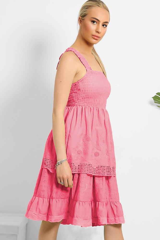 Shirred Bust Layered Summer Midi Sundress-SinglePrice