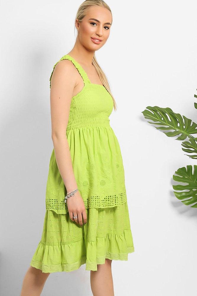 Shirred Bust Layered Summer Midi Sundress-SinglePrice