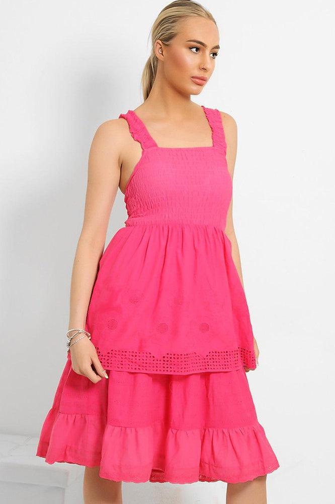 Shirred Bust Layered Summer Midi Sundress-SinglePrice
