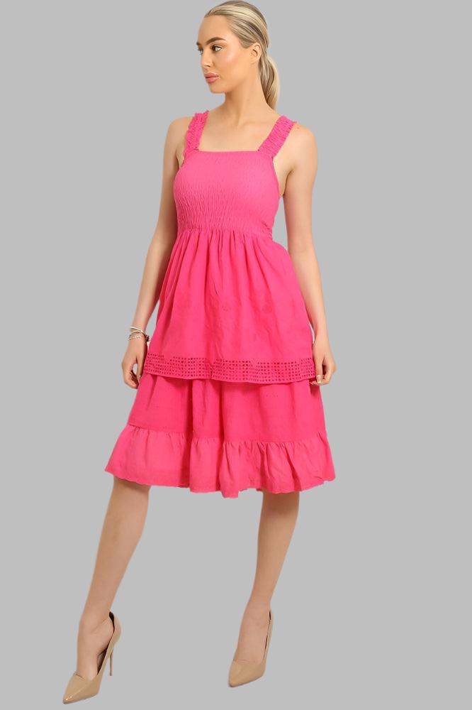 Shirred Bust Layered Summer Midi Sundress-SinglePrice