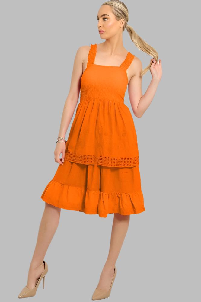 Shirred Bust Layered Summer Midi Sundress-SinglePrice