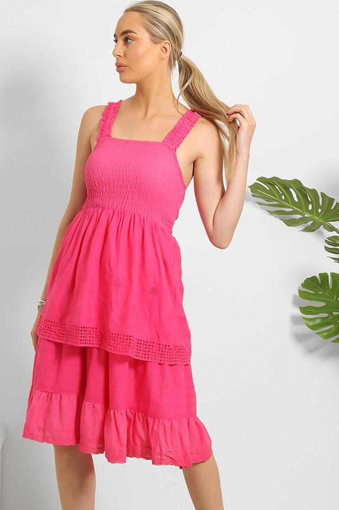 Shirred Bust Layered Summer Midi Sundress-SinglePrice
