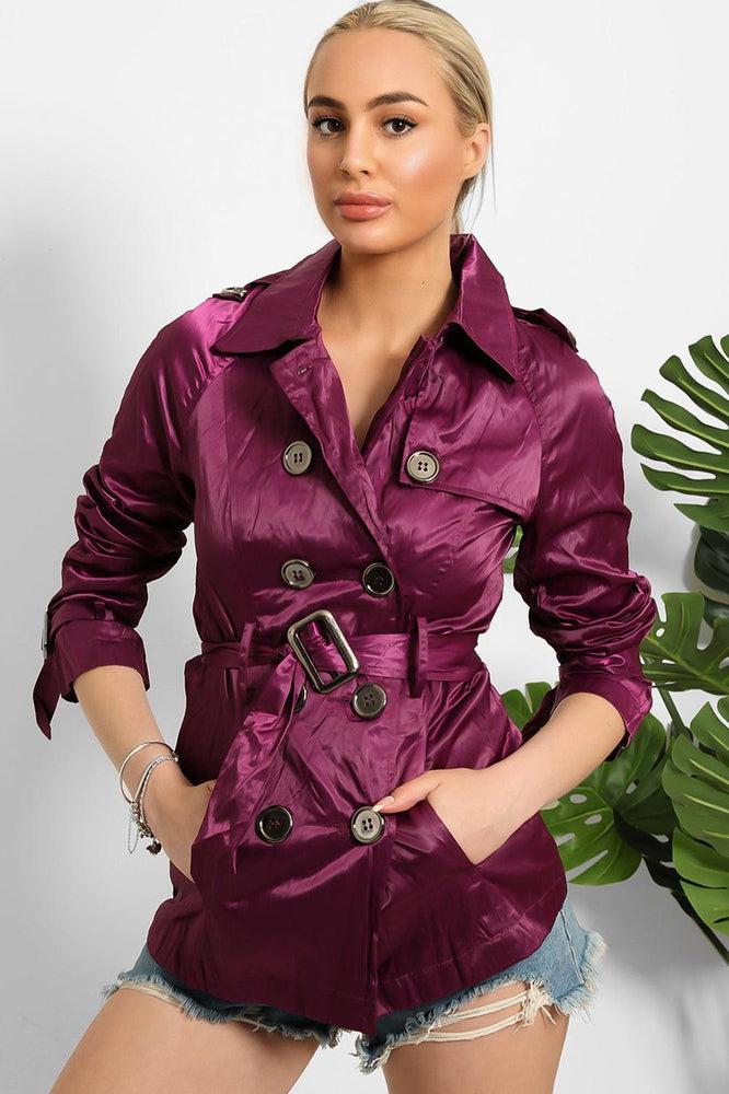 Double Breasted Shimmer Wrinkled Satin Gabardine Jacket-SinglePrice