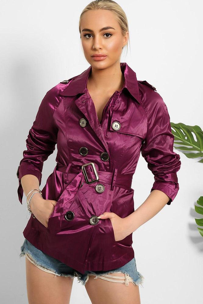 Double Breasted Shimmer Wrinkled Satin Gabardine Jacket-SinglePrice