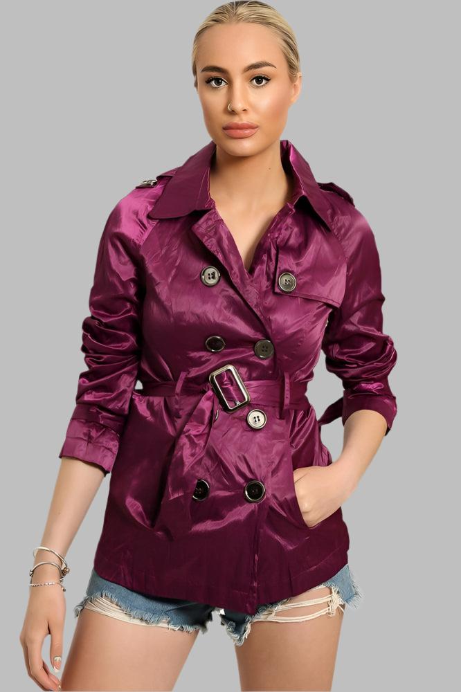 Double Breasted Shimmer Wrinkled Satin Gabardine Jacket-SinglePrice