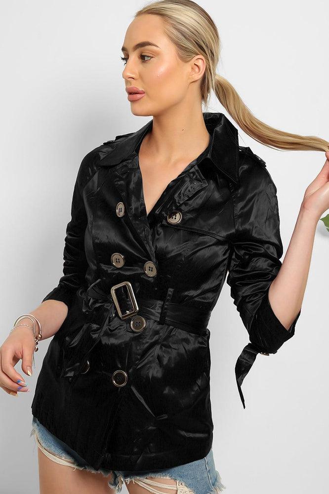 Double Breasted Shimmer Wrinkled Satin Gabardine Jacket-SinglePrice