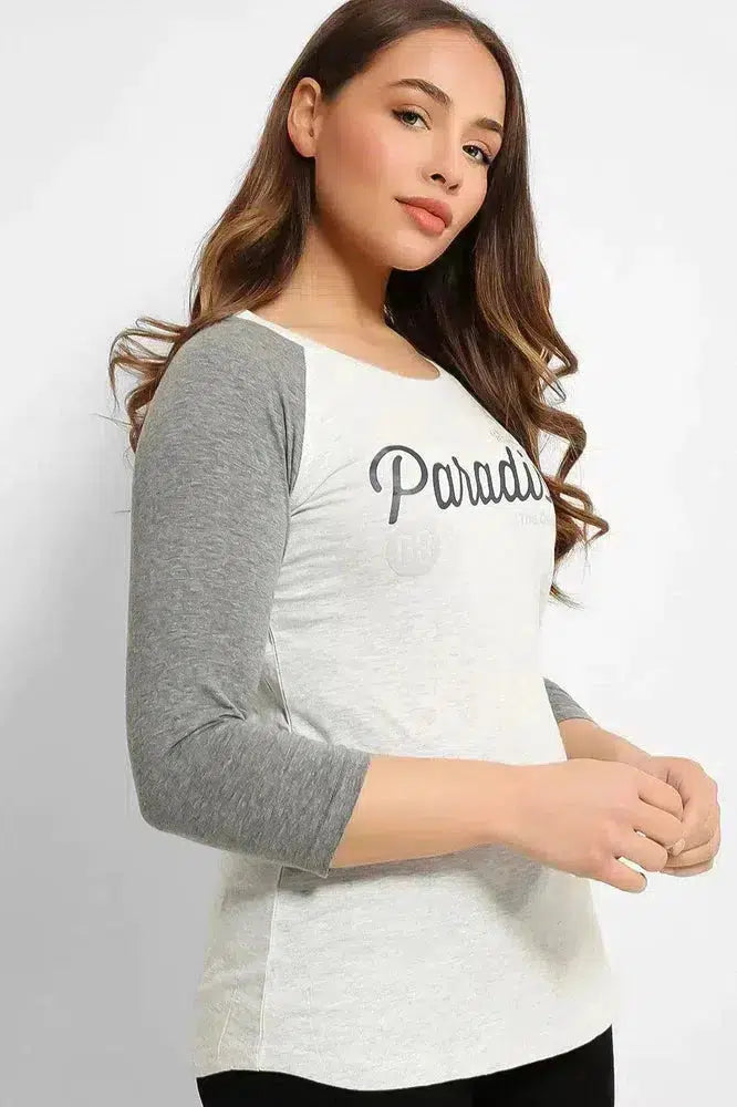 Grey Contrast Sleeve Paradise T-Shirt-SinglePrice