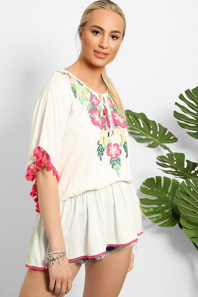 Cream Multicolour Embroidery Summer Tunic-SinglePrice