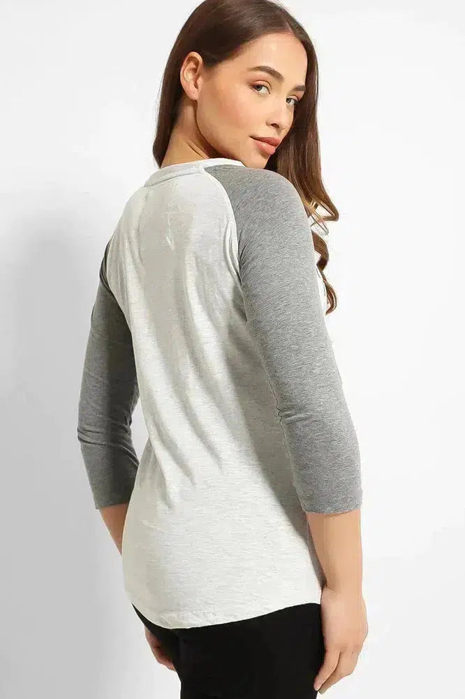 Grey Contrast Sleeve Paradise T-Shirt-SinglePrice