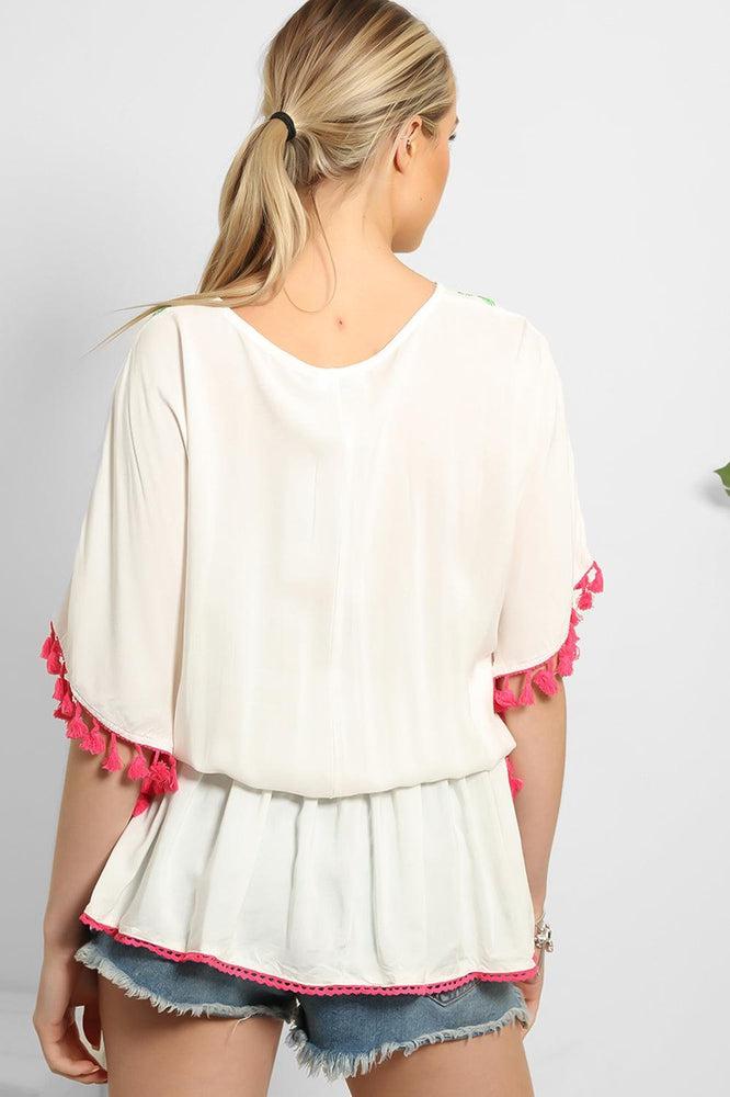 Cream Multicolour Embroidery Summer Tunic-SinglePrice