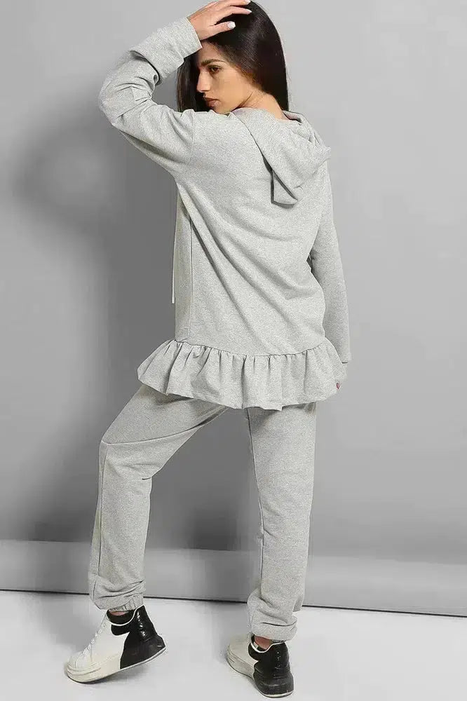 Grey Frilled Hem Hoodie Tracksuit-SinglePrice