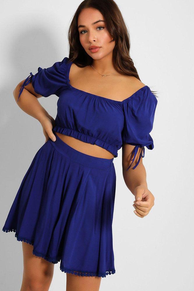 Puff Sleeve Crop Top And Pleated Shorts Set-SinglePrice