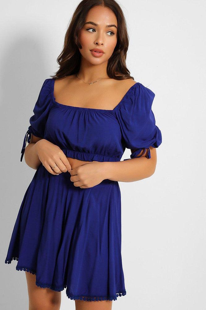 Puff Sleeve Crop Top And Pleated Shorts Set-SinglePrice