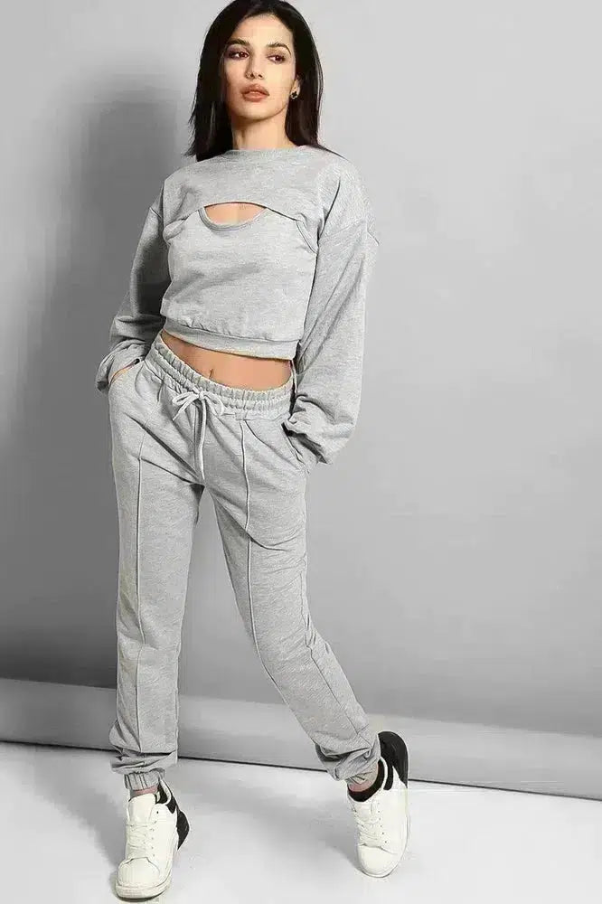 Grey Cropped Top 3 Piece Tracksuit-SinglePrice