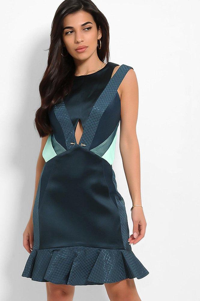 Teal Toggle Cut Out Detail Dress-SinglePrice